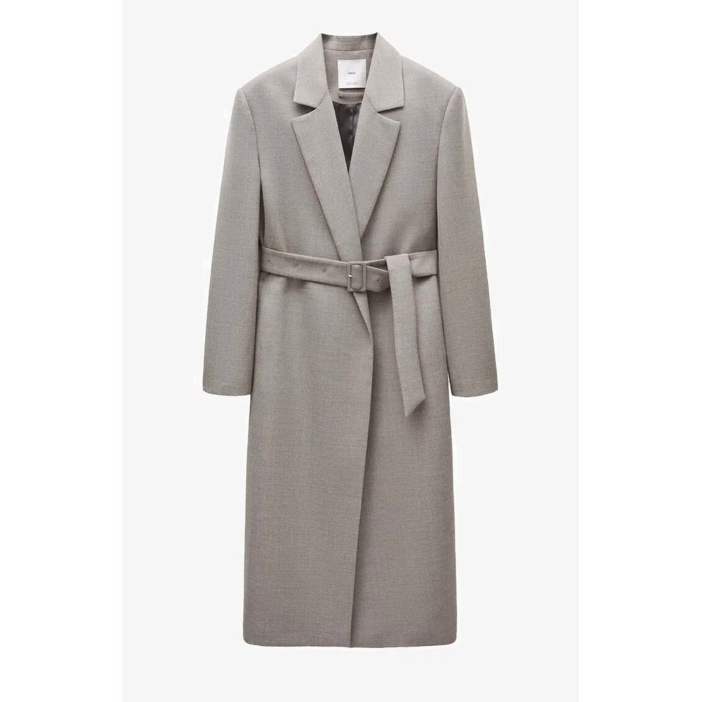 Mango Selection Abrigo Kyoto Belted Coat Women Size M Grey New Longline